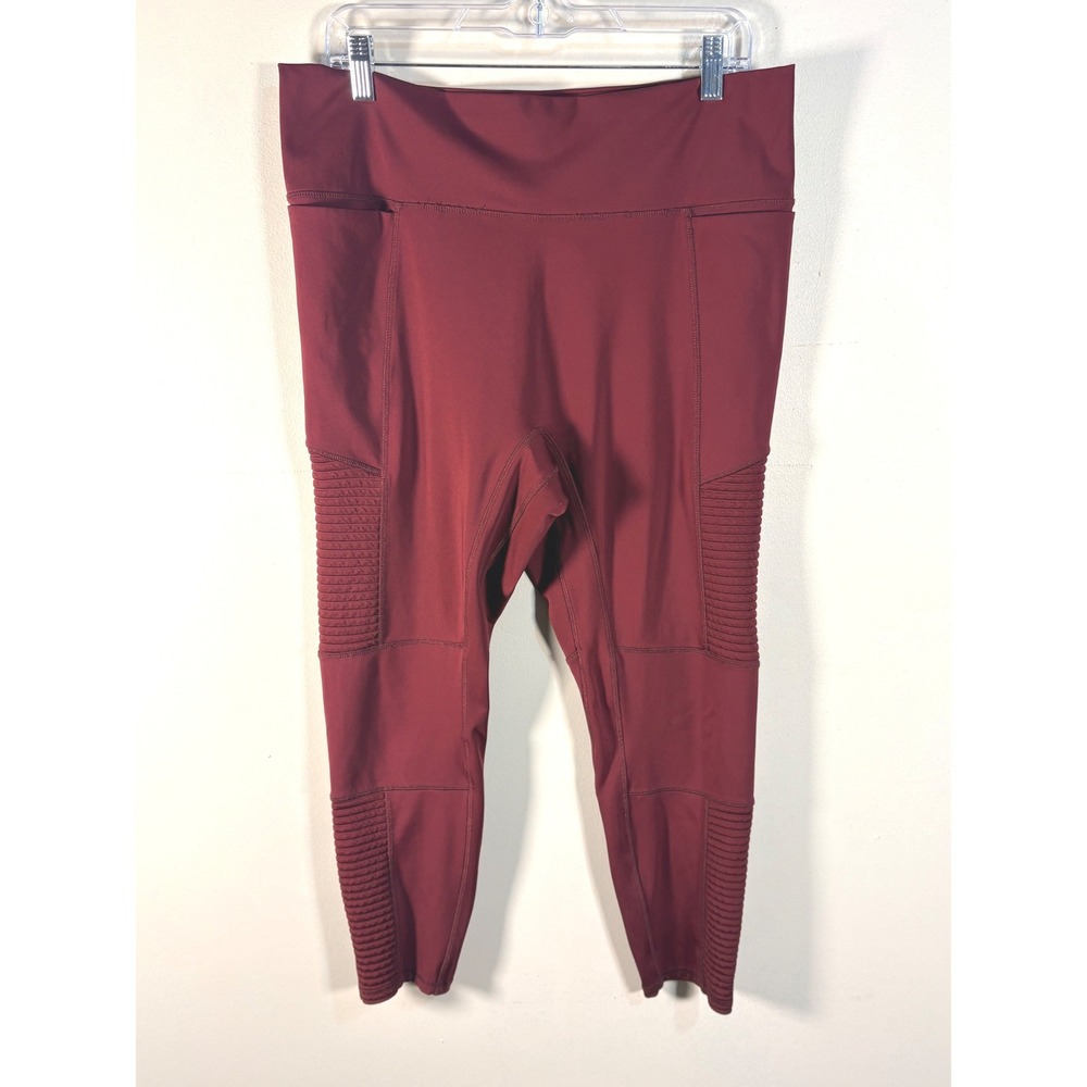 Fabletics Womens 2X Burgundy Moto Ribbed High Waisted Active Leggings